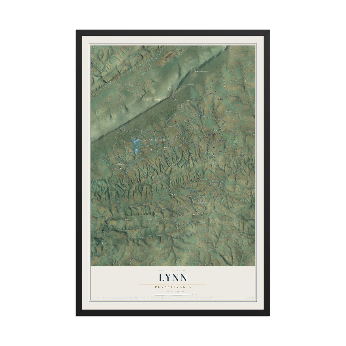Map of Lynn, Pennsylvania, 12 x 18 inch print in a black wood frame