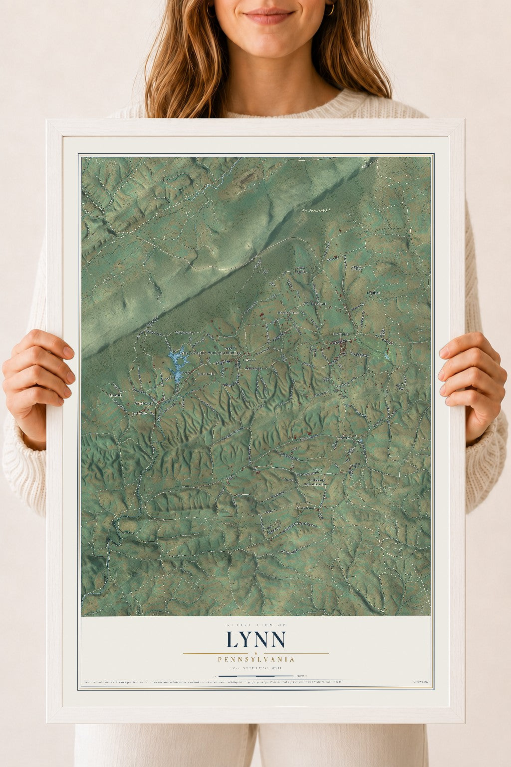 Map of Lynn, Pennsylvania, 18 x 24 inch print in a white wood frame