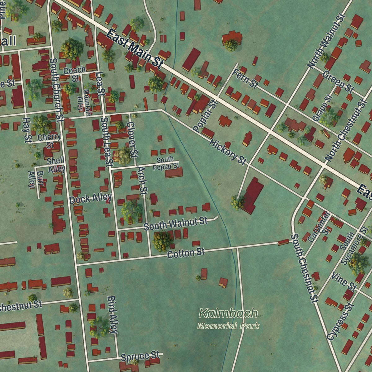 Close-up of the map of Macungie, Pennsylvania print showing street and building detail