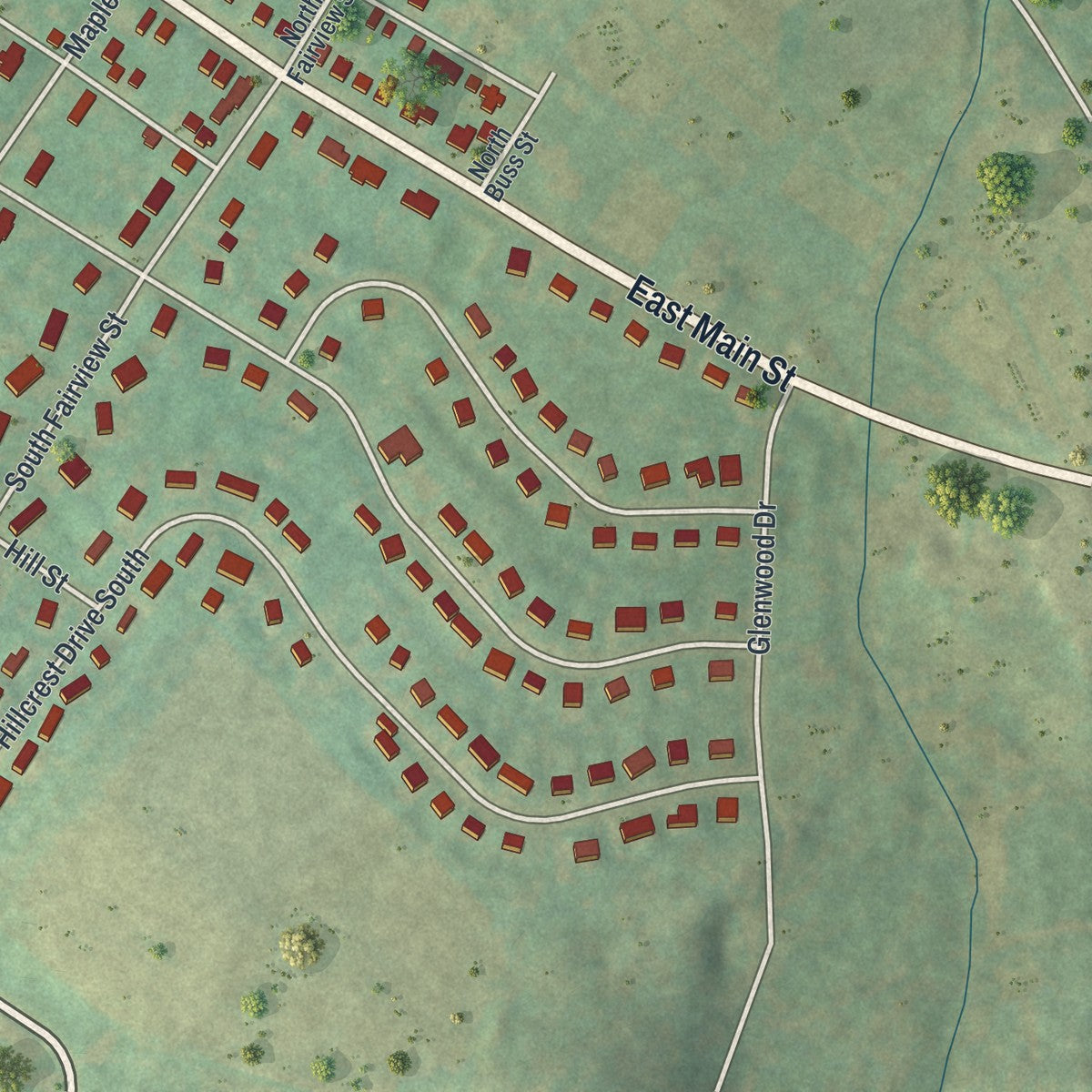 Second close-up of the map of Macungie, Pennsylvania print showing more streets and buildings