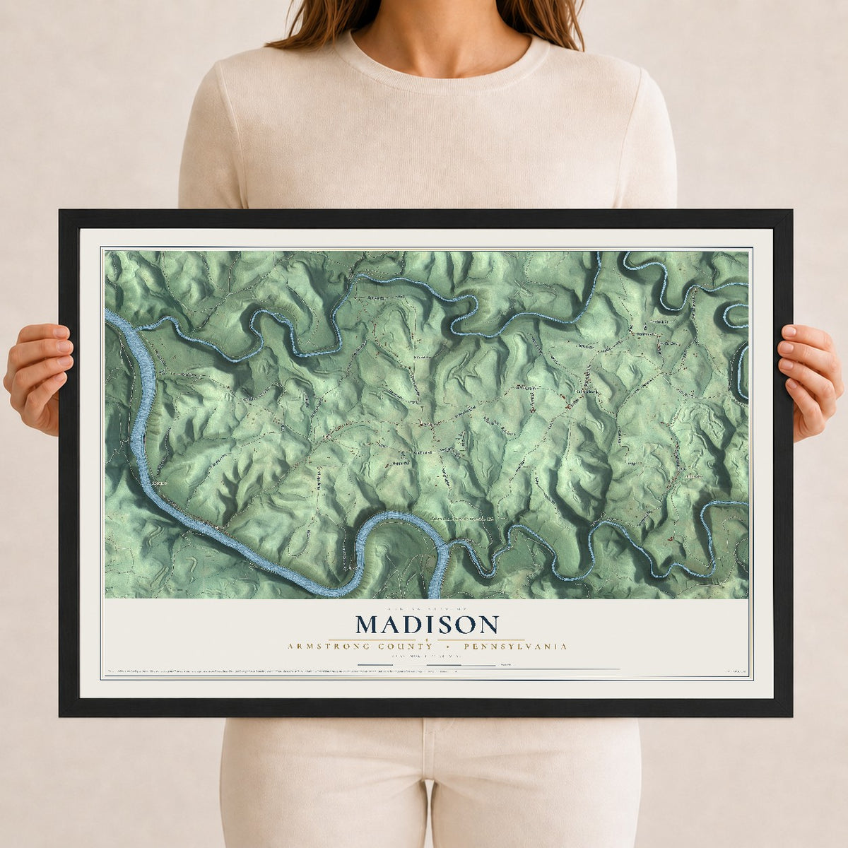 Map of Madison, Armstrong County, Pennsylvania, 12 x 18 inch print in a black wood frame
