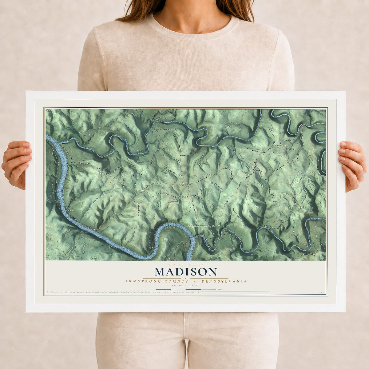 Map of Madison, Armstrong County, Pennsylvania, 12 x 18 inch print in a white wood frame