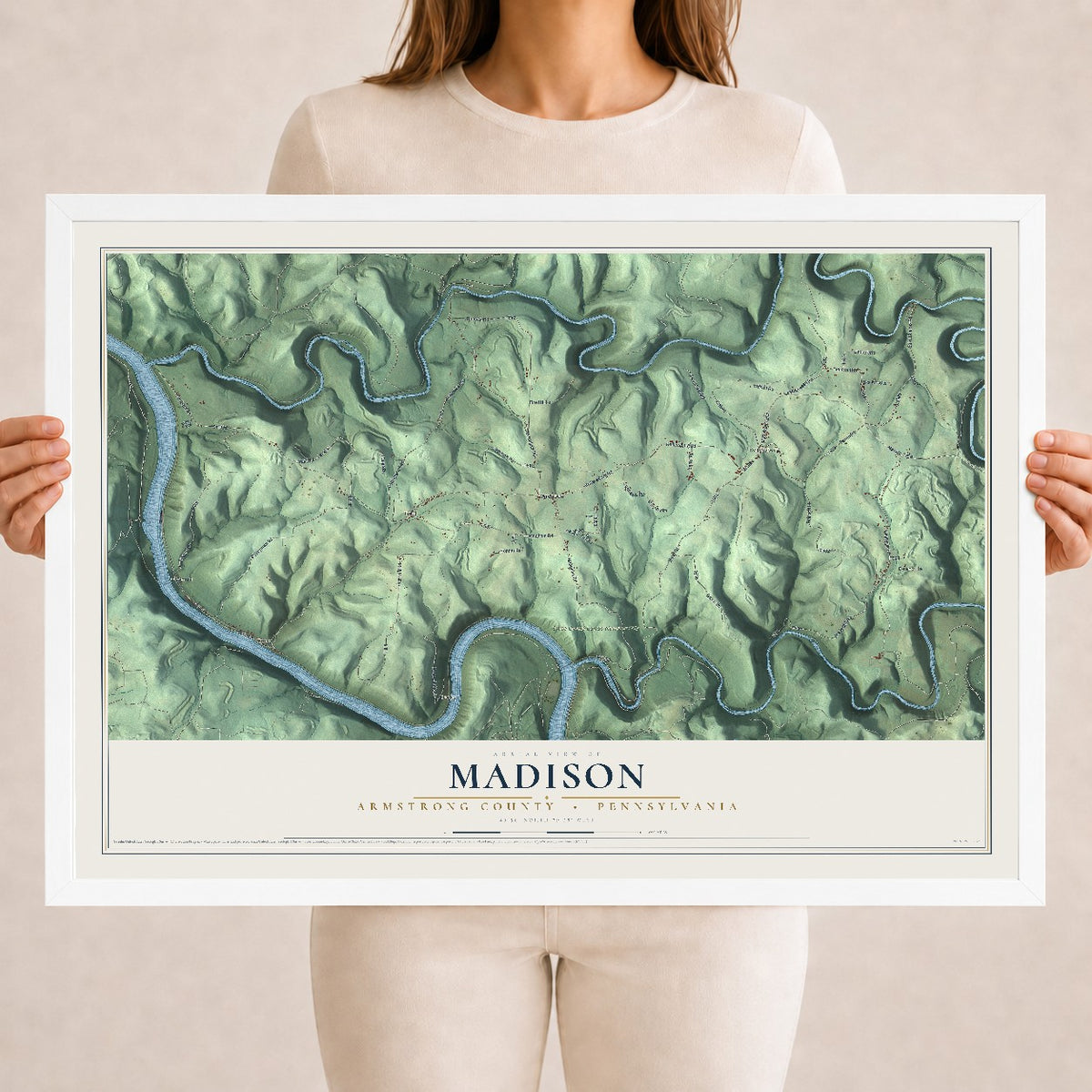 Map of Madison, Armstrong County, Pennsylvania, 18 x 24 inch print in a white wood frame
