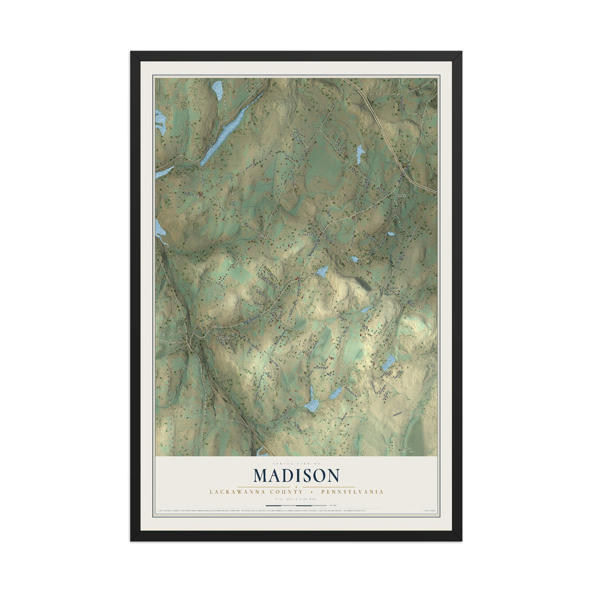 Map of Madison, Lackawanna County, Pennsylvania, 12 x 18 inch print in a black wood frame