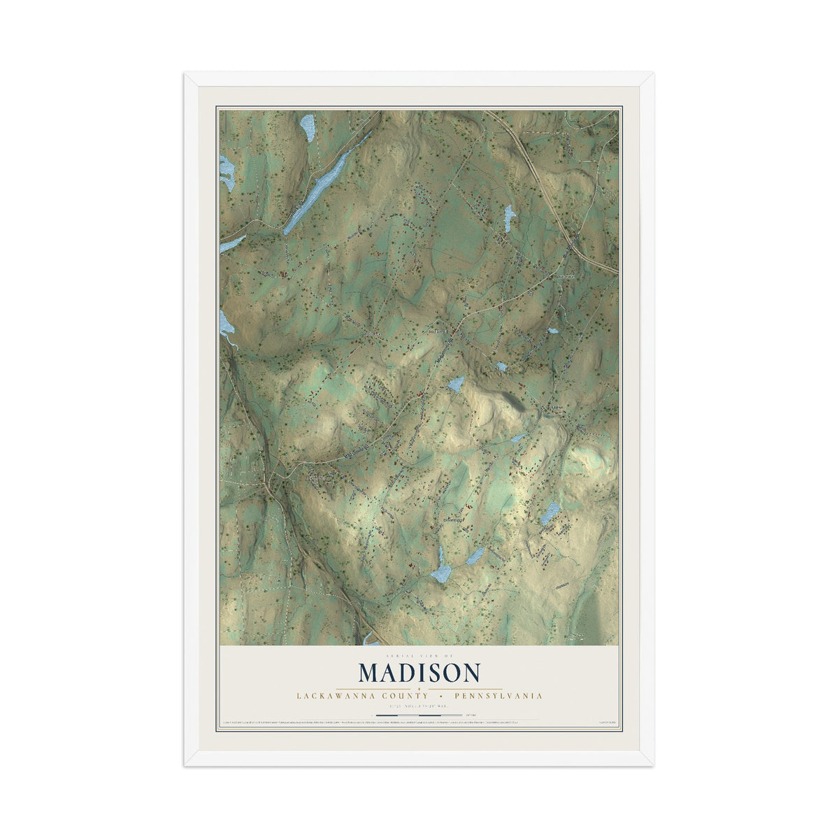 Map of Madison, Lackawanna County, Pennsylvania, 12 x 18 inch print in a white wood frame
