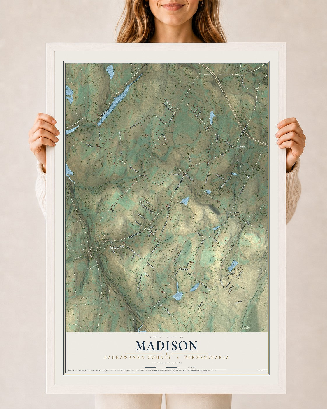 Map of Madison, Lackawanna County, Pennsylvania, 24 x 36 inch print in a white wood frame