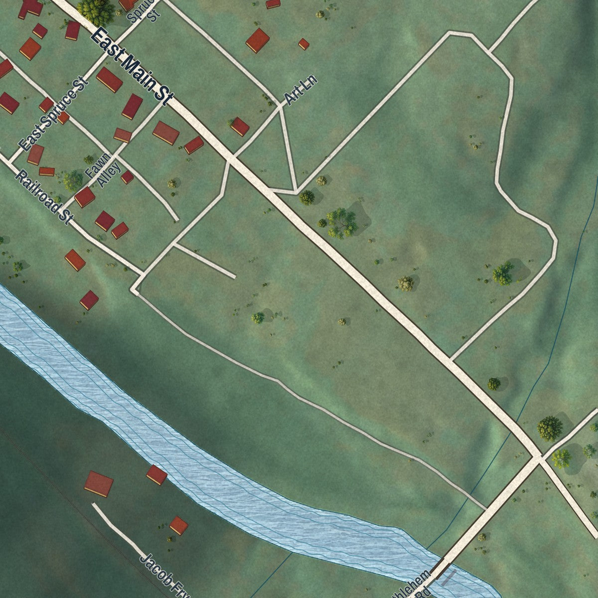 Second close-up of the map of Mahaffey, Pennsylvania print showing more streets and buildings