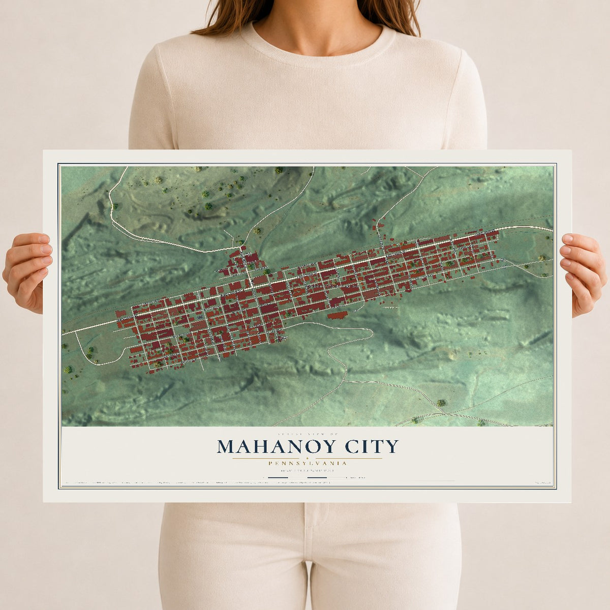 Map of Mahanoy City, Pennsylvania, 12 x 18 inch unframed archival matte print