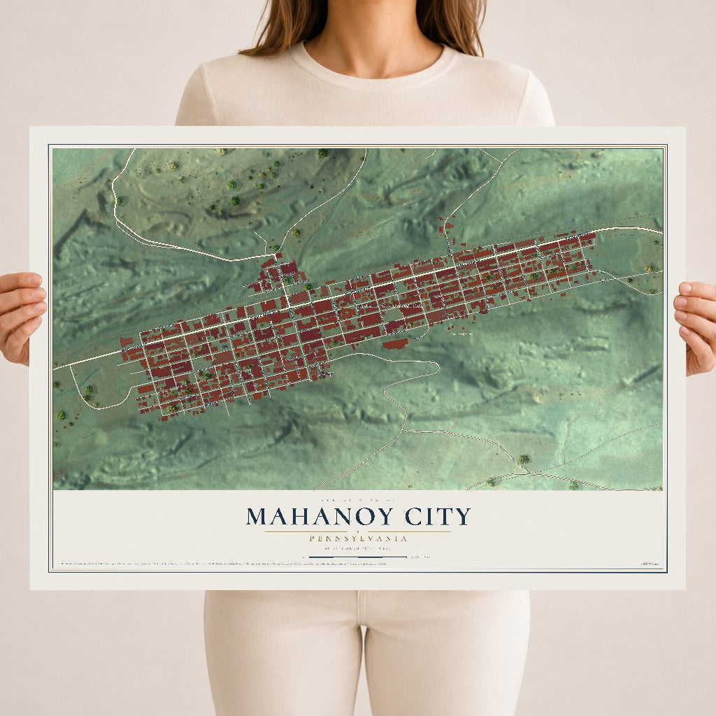 Map of Mahanoy City, Pennsylvania, 18 x 24 inch unframed archival matte print