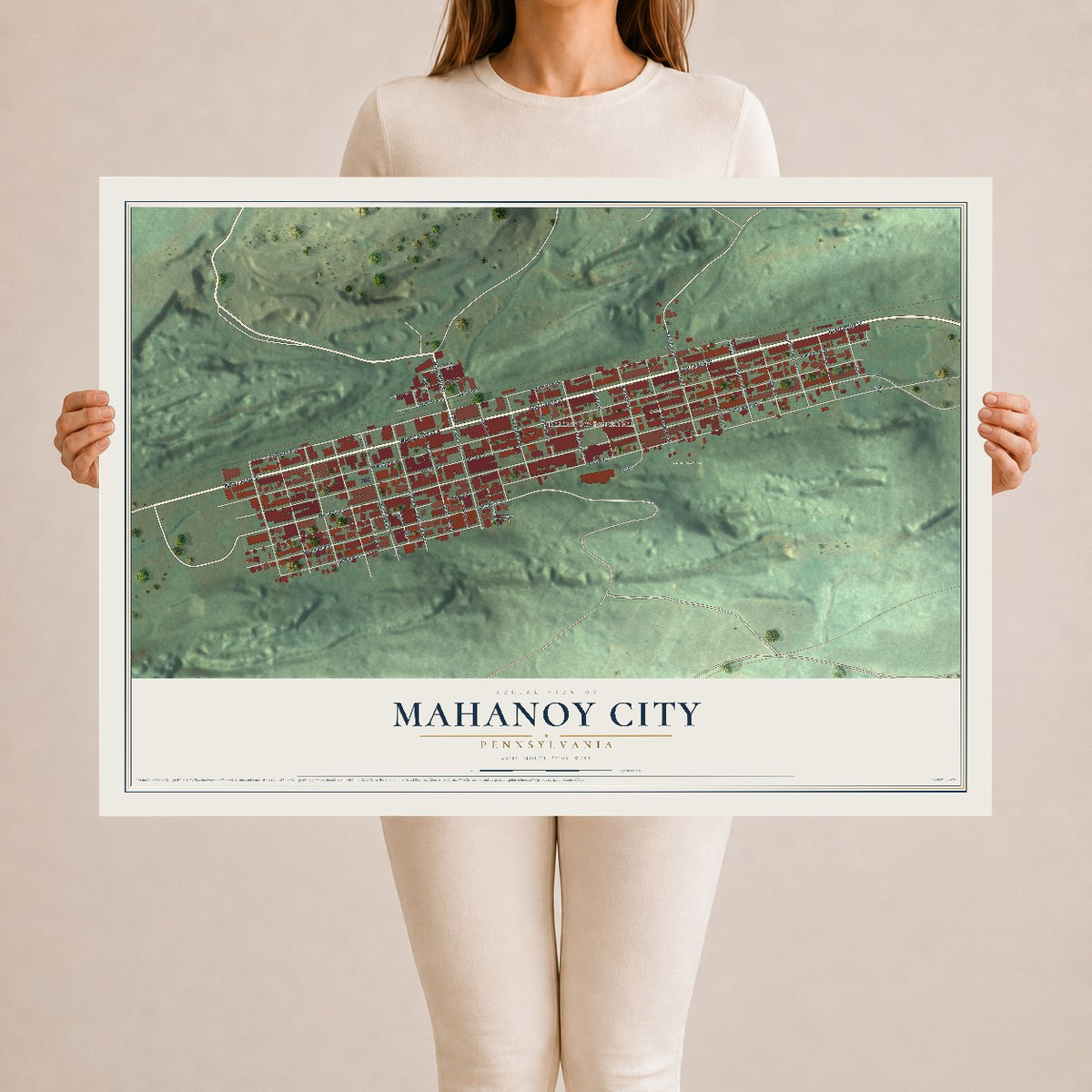 Map of Mahanoy City, Pennsylvania, 24 x 36 inch unframed archival matte print