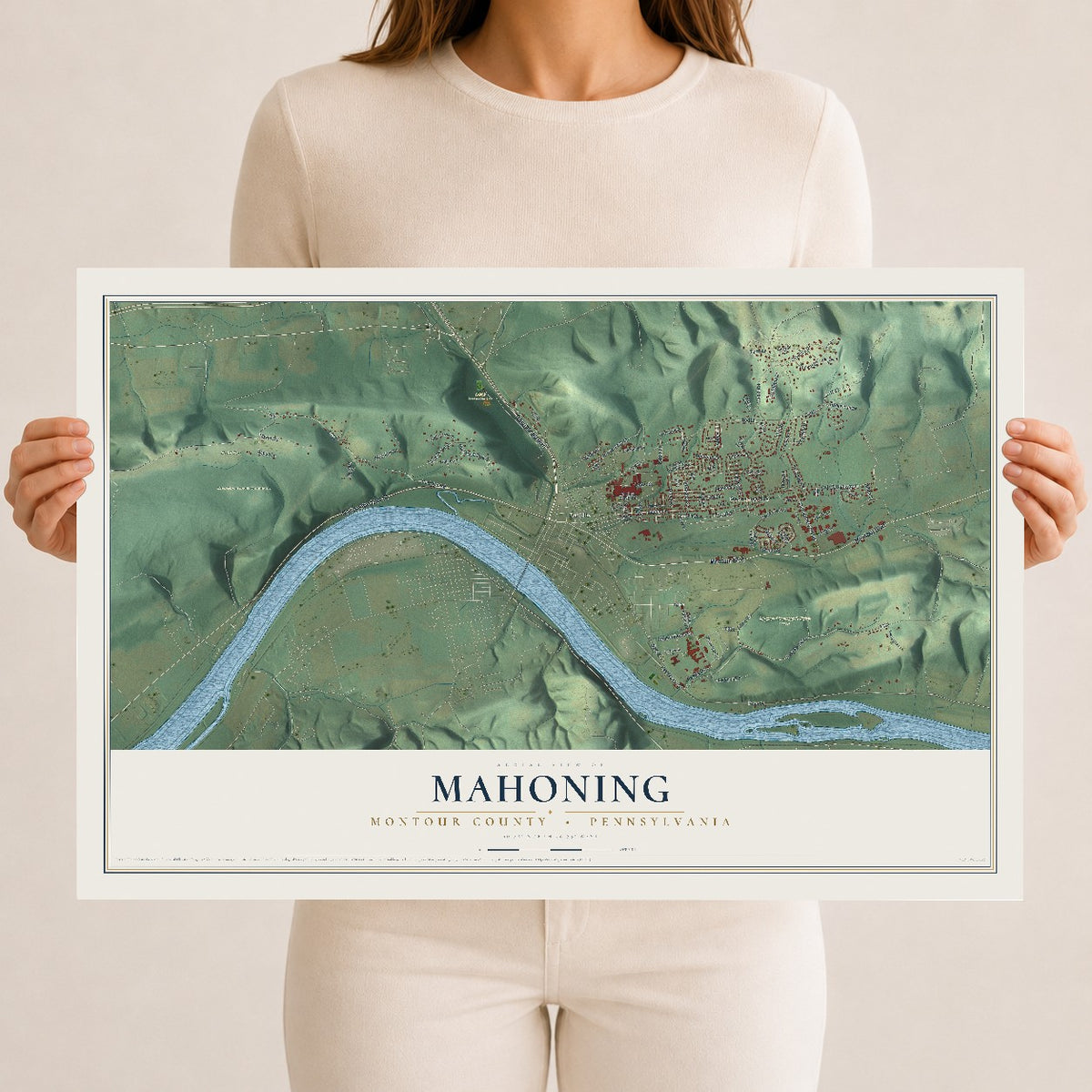 Map of Mahoning, Montour County, Pennsylvania, 12 x 18 inch unframed archival matte print