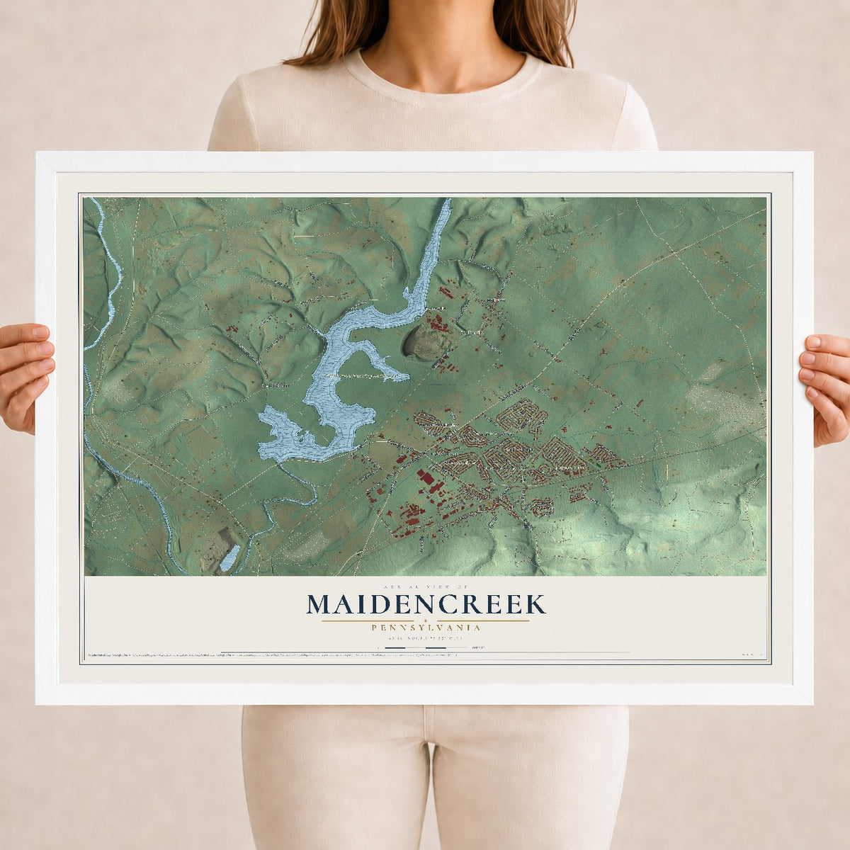 Map of Maidencreek, Pennsylvania, 18 x 24 inch print in a white wood frame