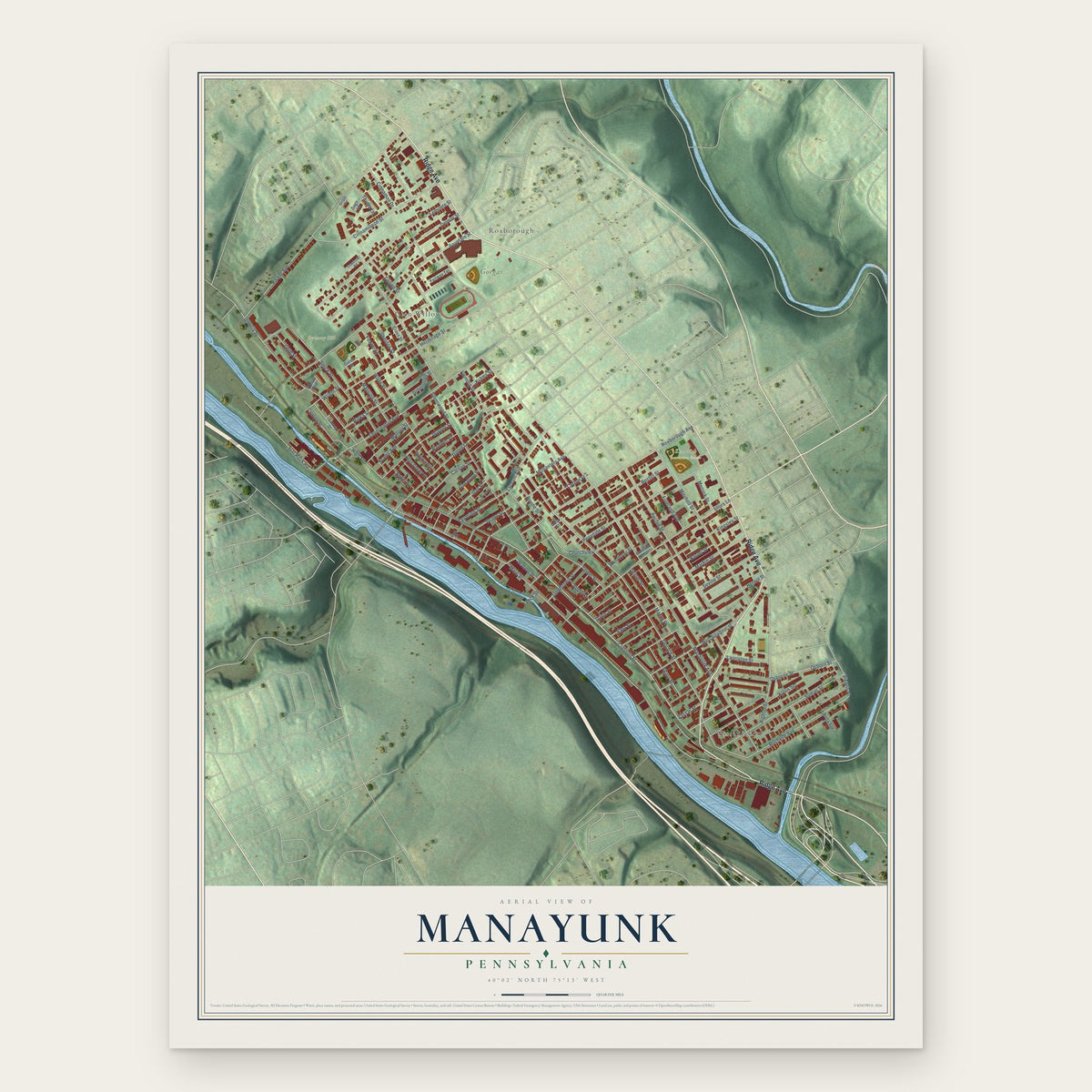 Manayunk, Pennsylvania map print, the full design