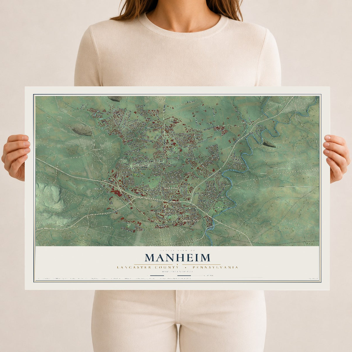 Map of Manheim, Lancaster County, Pennsylvania, 12 x 18 inch unframed archival matte print