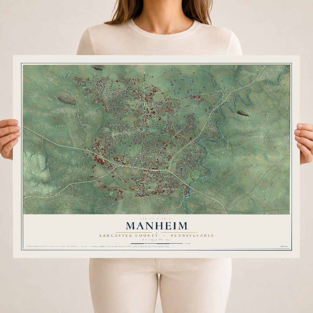 Map of Manheim, Lancaster County, Pennsylvania, 18 x 24 inch unframed archival matte print