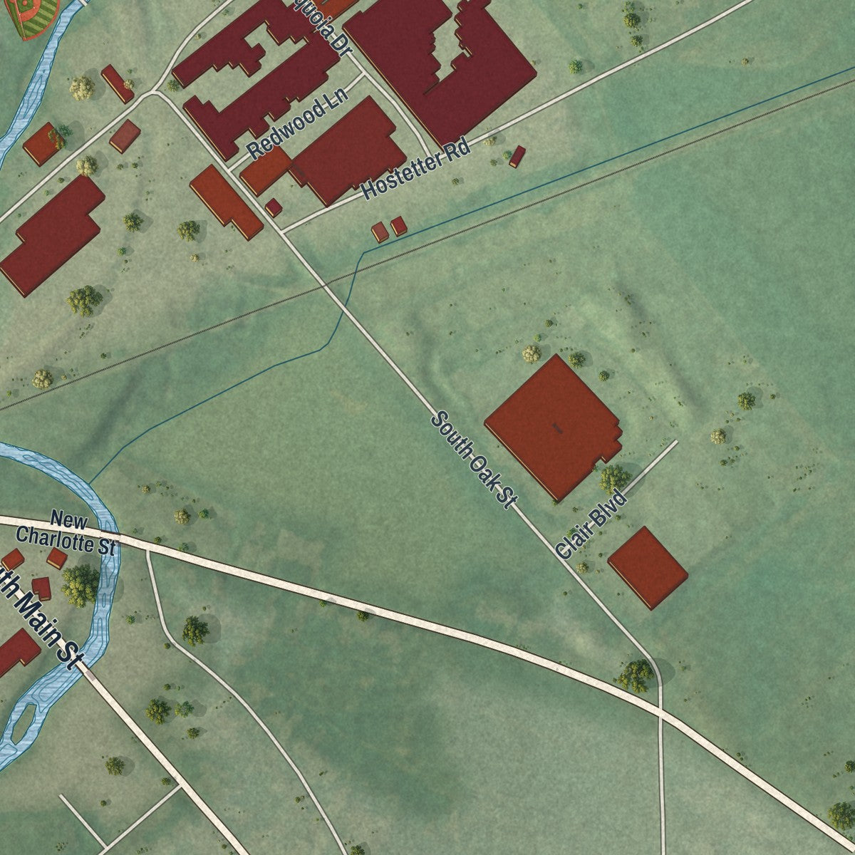 Second close-up of the map of the Borough of Manheim, Lancaster County, Pennsylvania print showing more streets and buildings