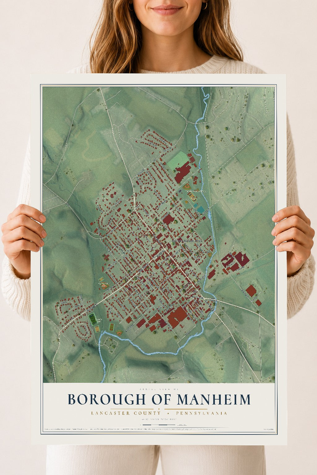 Map of the Borough of Manheim, Lancaster County, Pennsylvania, 18 x 24 inch unframed archival matte print