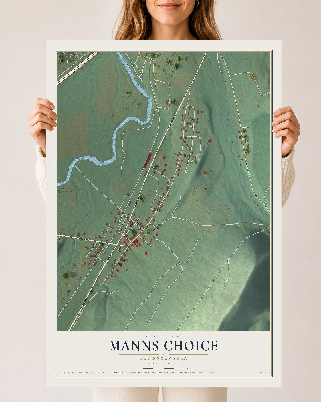 Map of Manns Choice, Pennsylvania, 24 x 36 inch unframed archival matte print