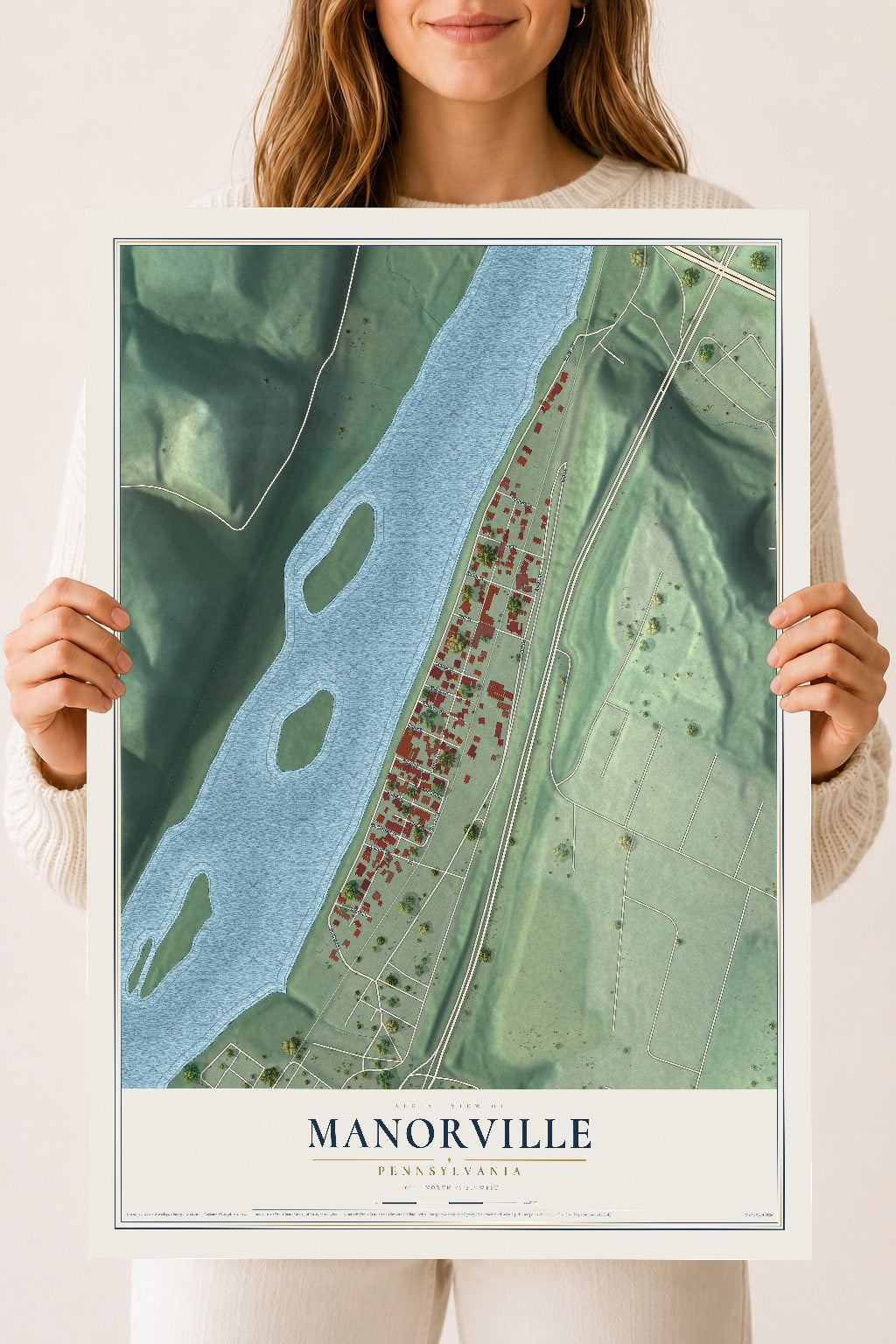 Map of Manorville, Pennsylvania, 18 x 24 inch unframed archival matte print