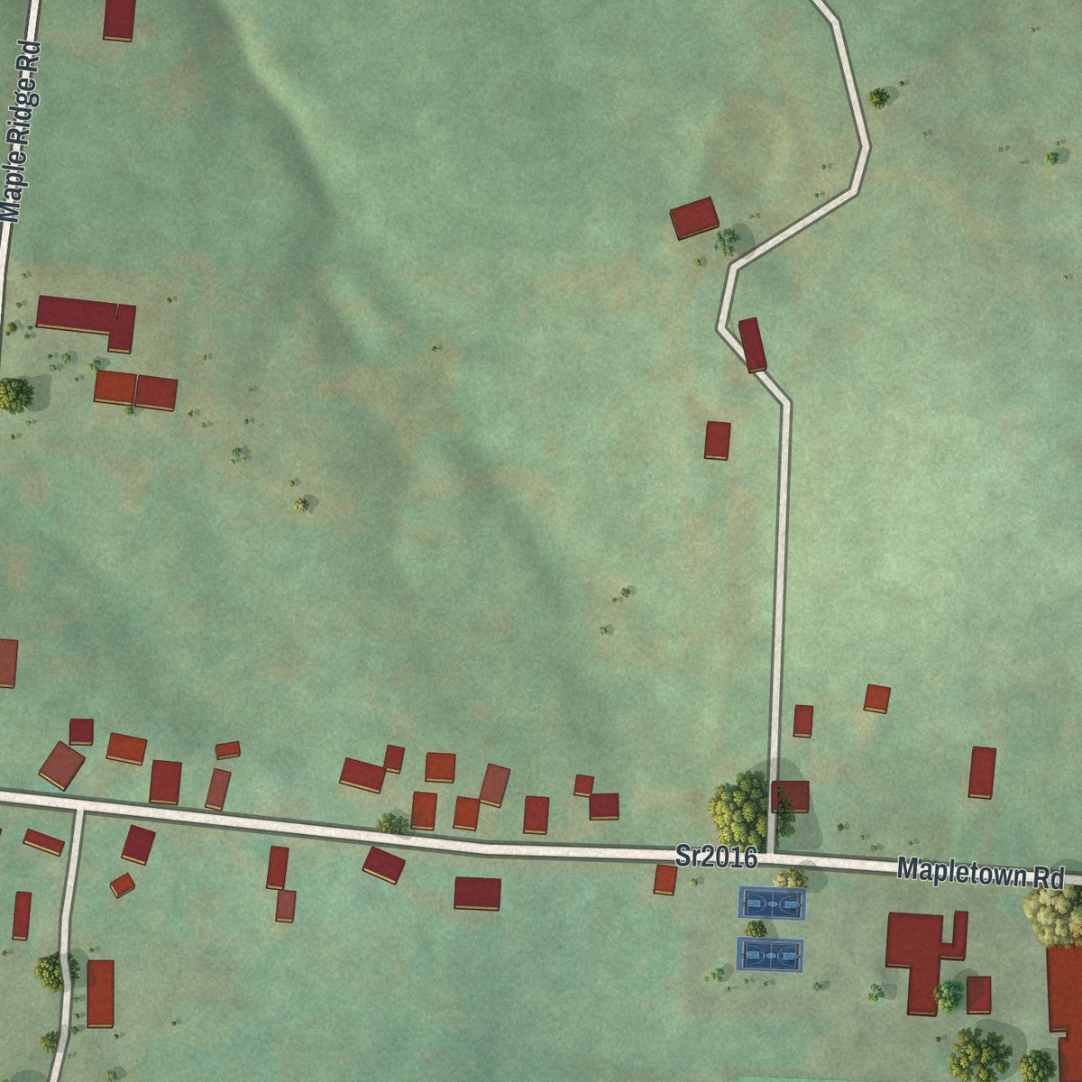 Close-up of the map of Mapletown, Pennsylvania print showing street and building detail