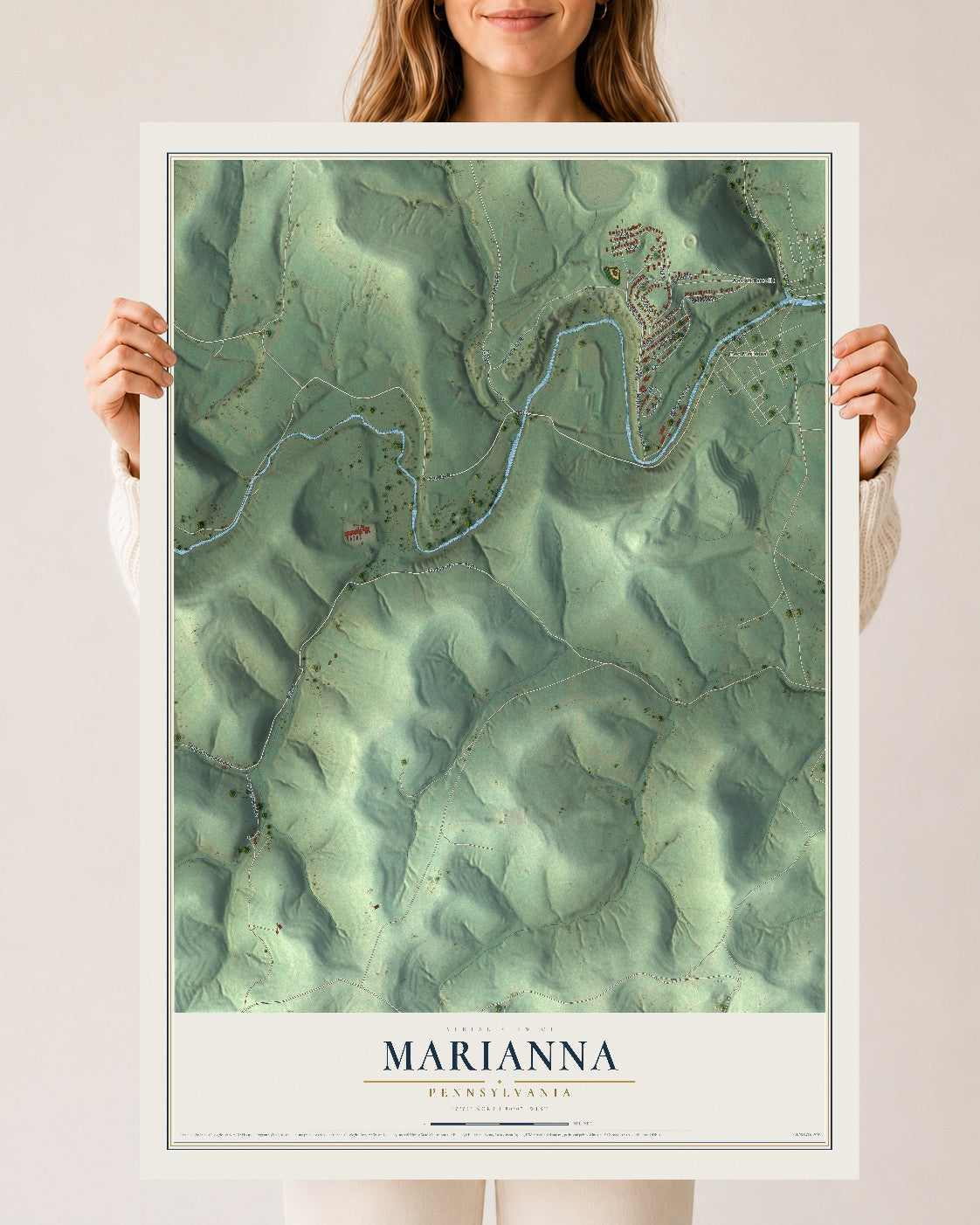 Map of Marianna, Pennsylvania, 24 x 36 inch unframed archival matte print