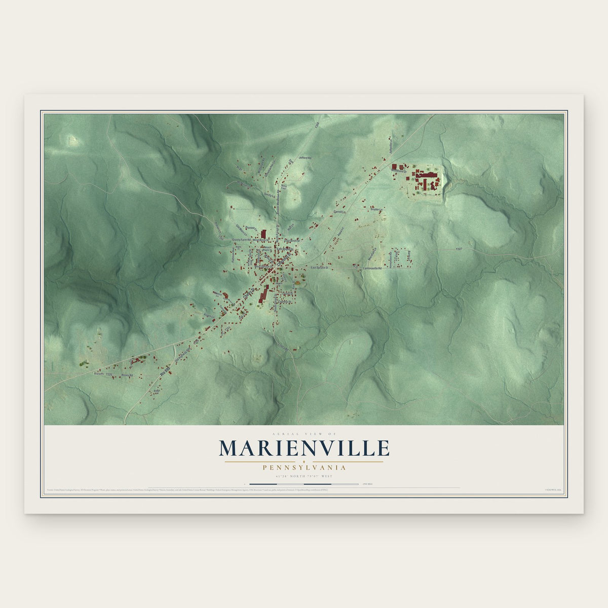 Marienville, Pennsylvania map print, the full design