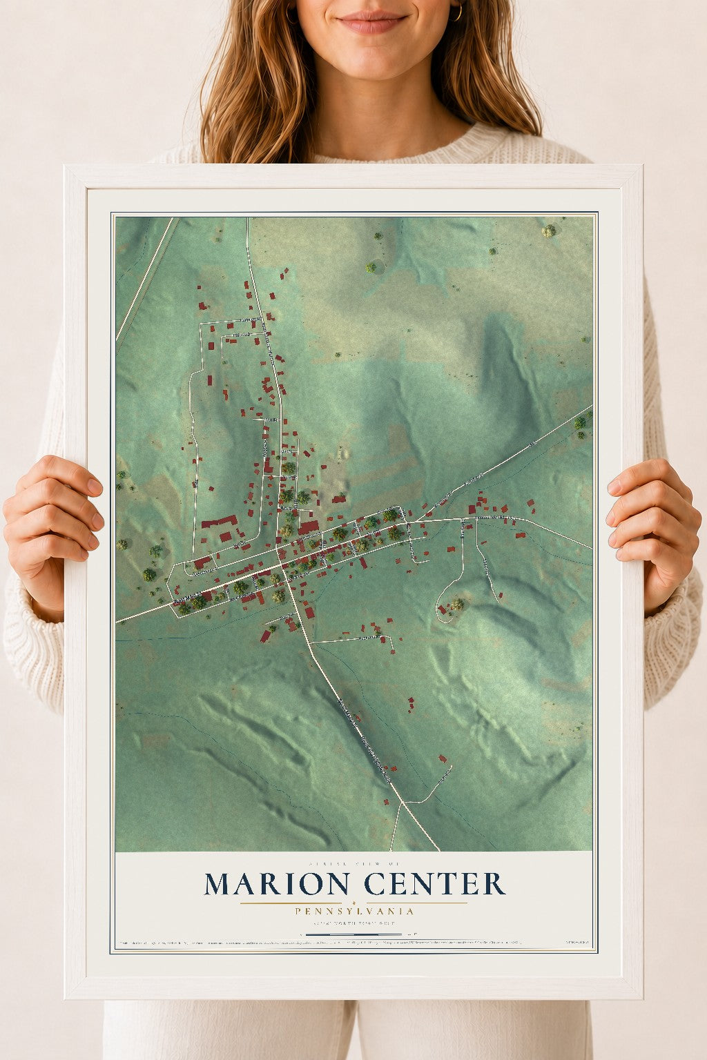 Map of Marion Center, Pennsylvania, 18 x 24 inch print in a white wood frame
