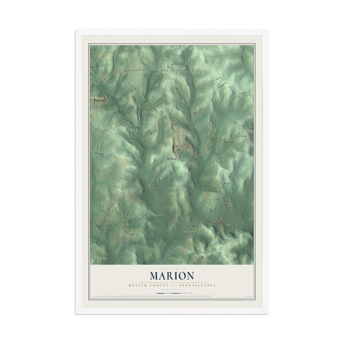 Map of Marion, Butler County, Pennsylvania, 12 x 18 inch print in a white wood frame