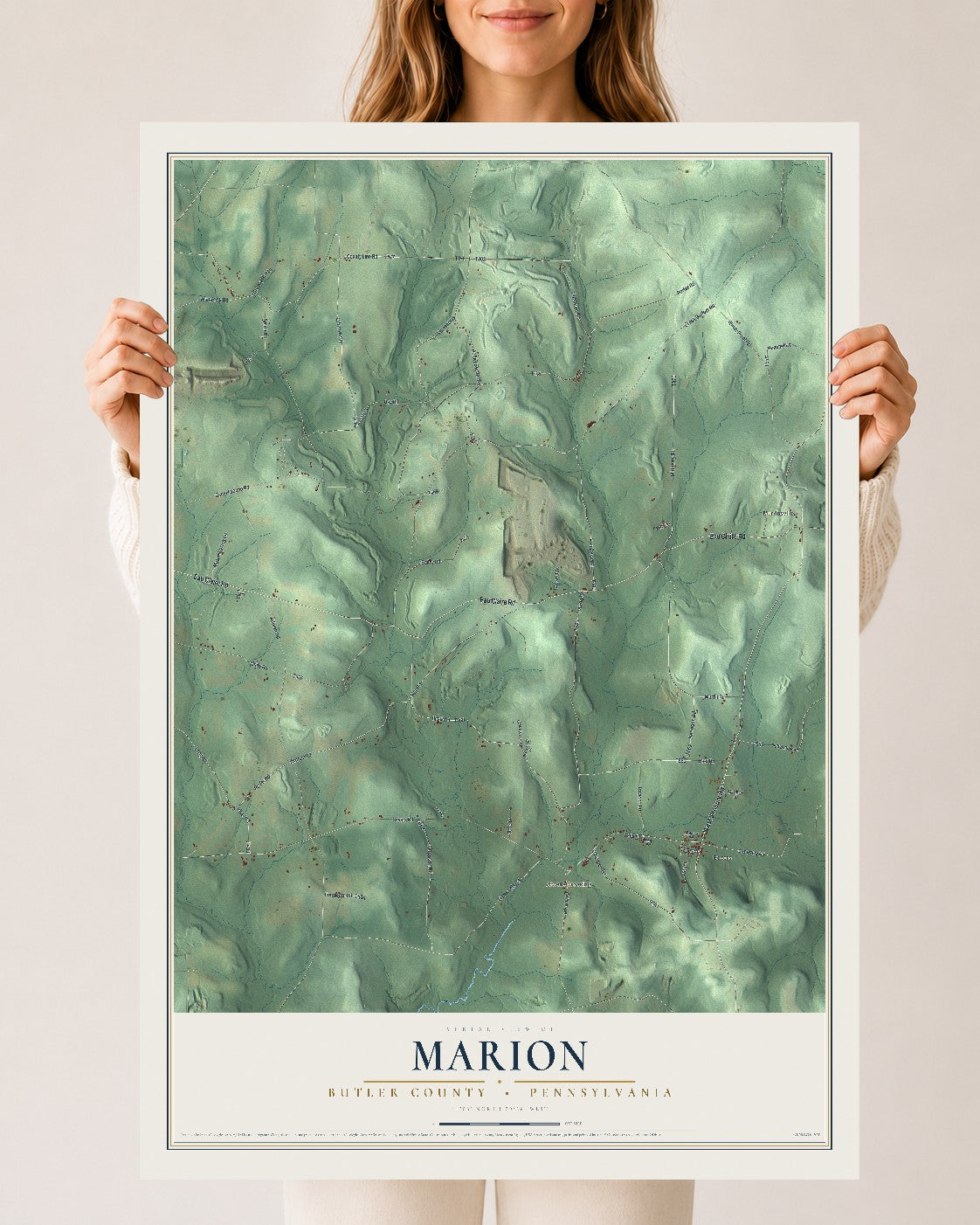 Map of Marion, Butler County, Pennsylvania, 24 x 36 inch unframed archival matte print