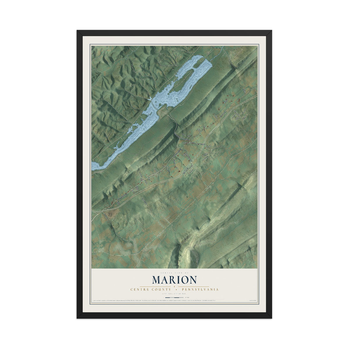 Map of Marion, Centre County, Pennsylvania, 12 x 18 inch print in a black wood frame