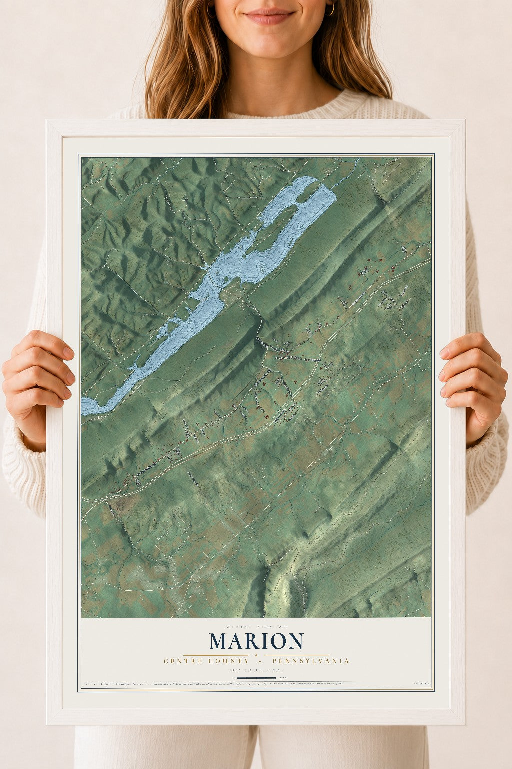Map of Marion, Centre County, Pennsylvania, 18 x 24 inch print in a white wood frame