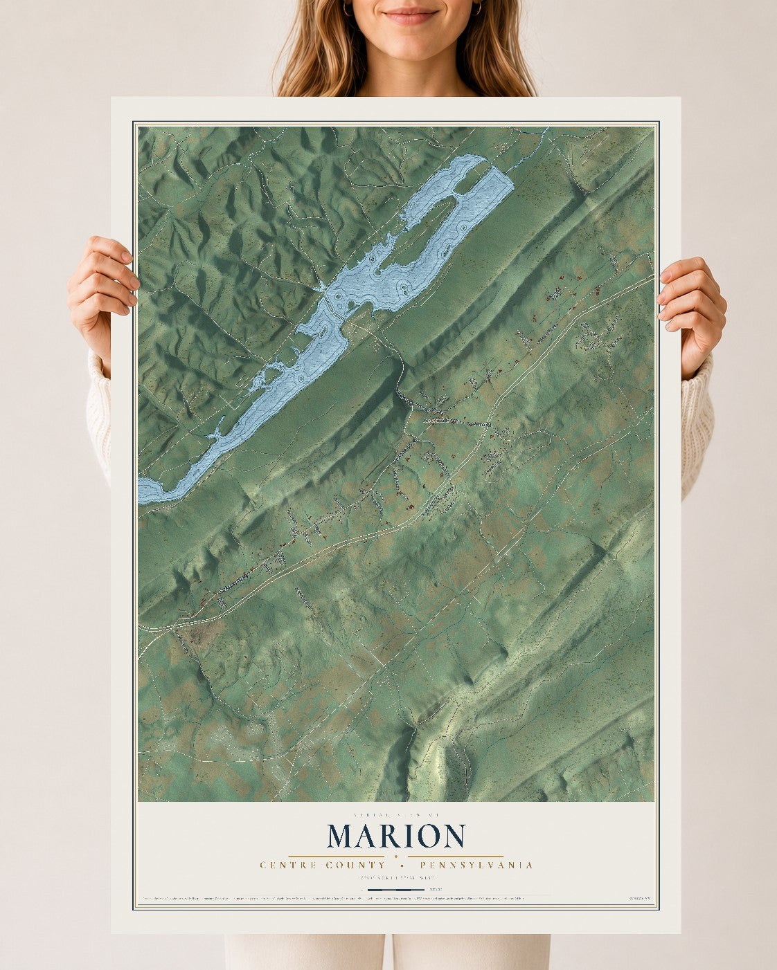 Map of Marion, Centre County, Pennsylvania, 24 x 36 inch unframed archival matte print