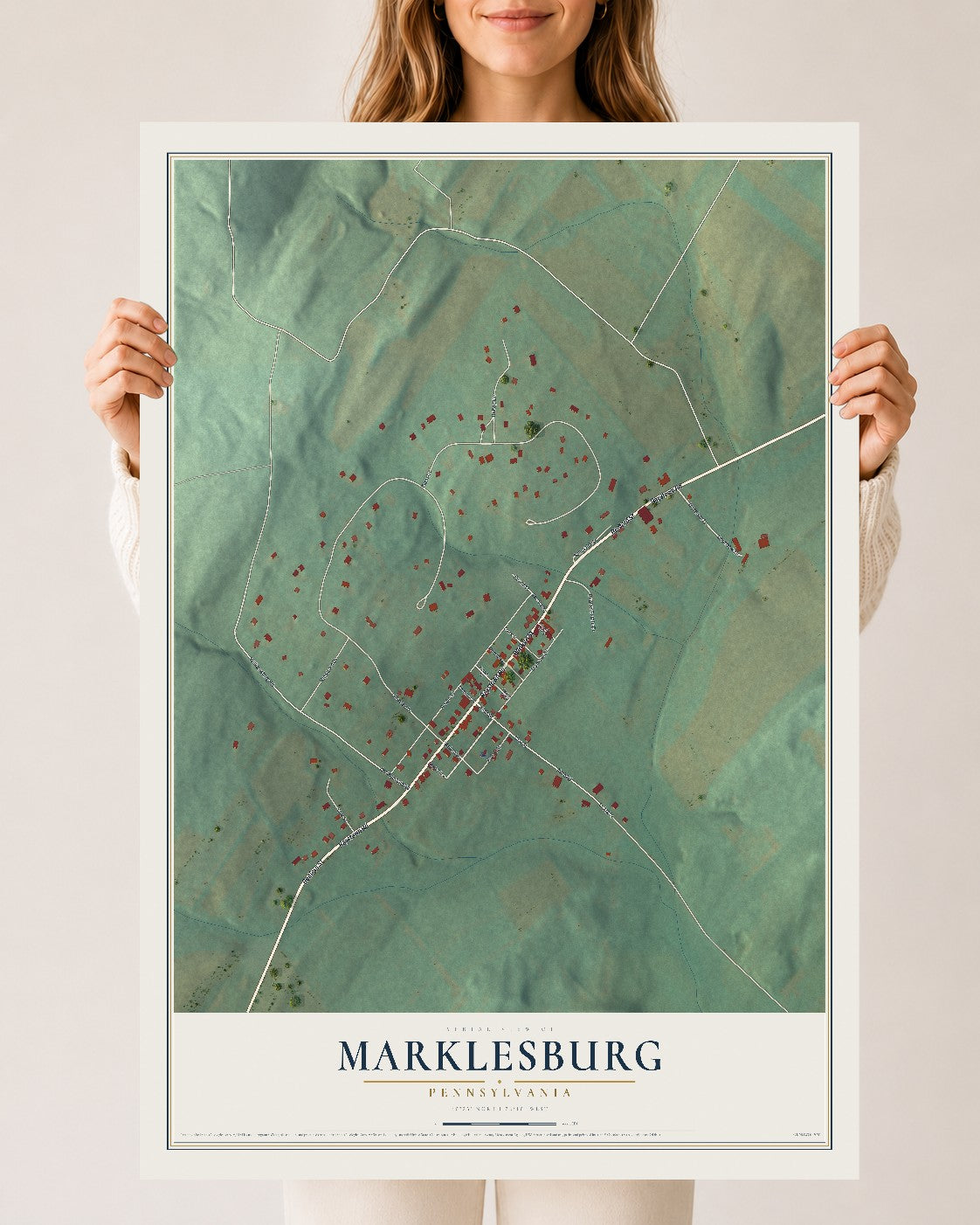 Map of Marklesburg, Pennsylvania, 24 x 36 inch unframed archival matte print