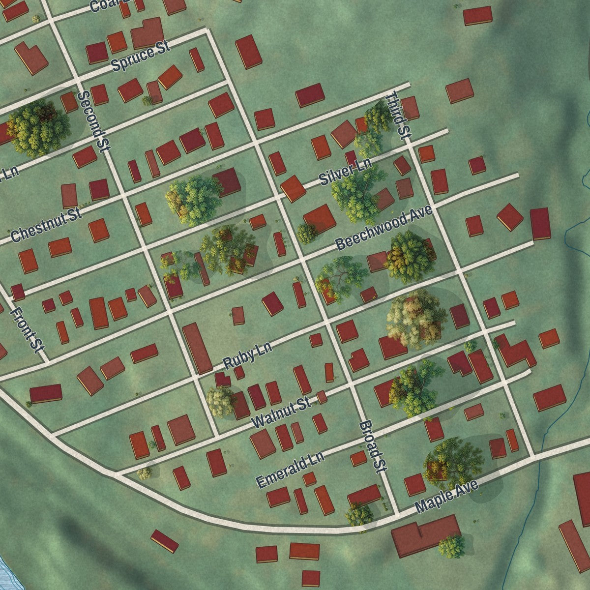 Close-up of the map of Marlin, Pennsylvania print showing street and building detail