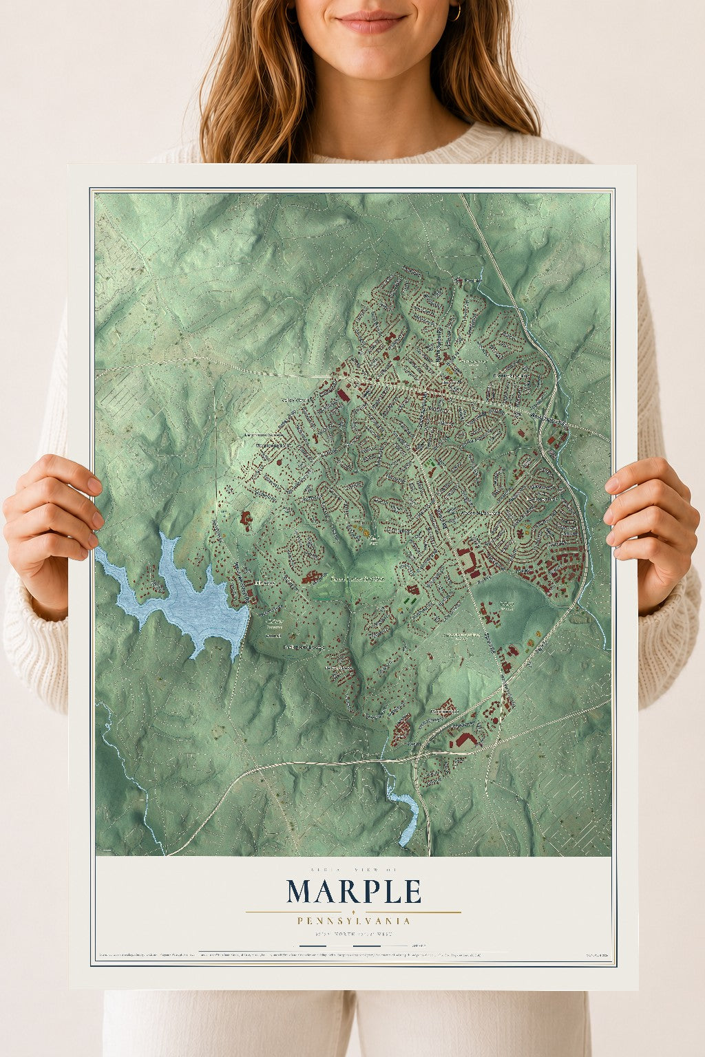 Map of Marple, Pennsylvania, 18 x 24 inch unframed archival matte print