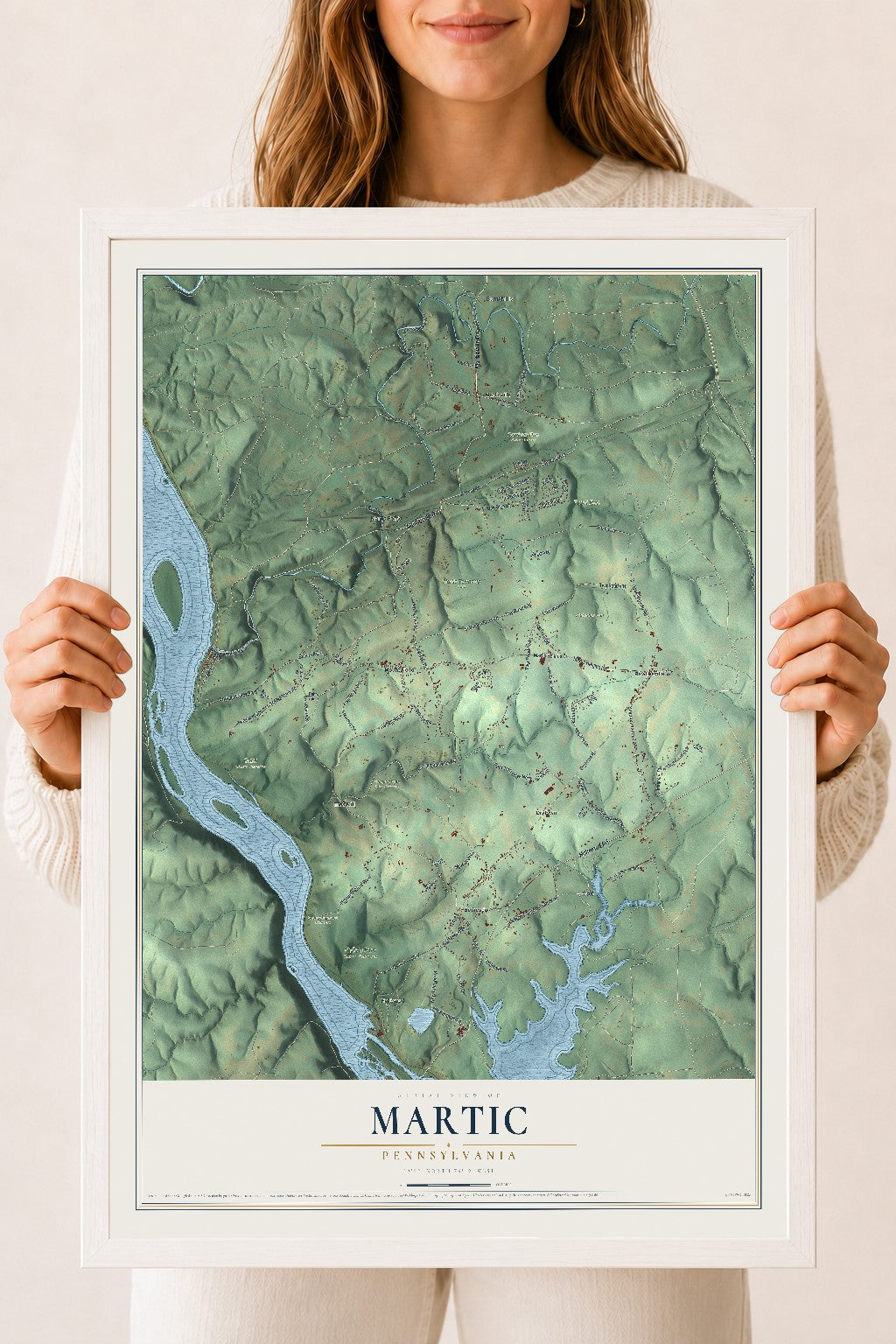 Map of Martic, Pennsylvania, 18 x 24 inch print in a white wood frame