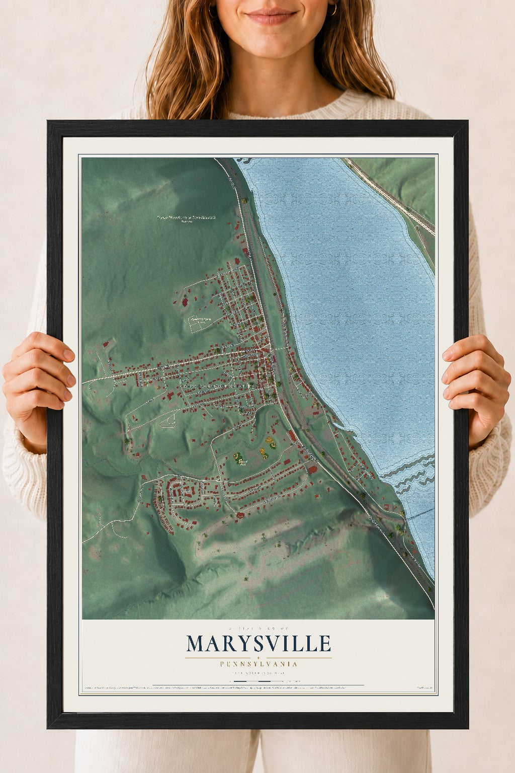 Map of Marysville, Pennsylvania, 18 x 24 inch print in a black wood frame