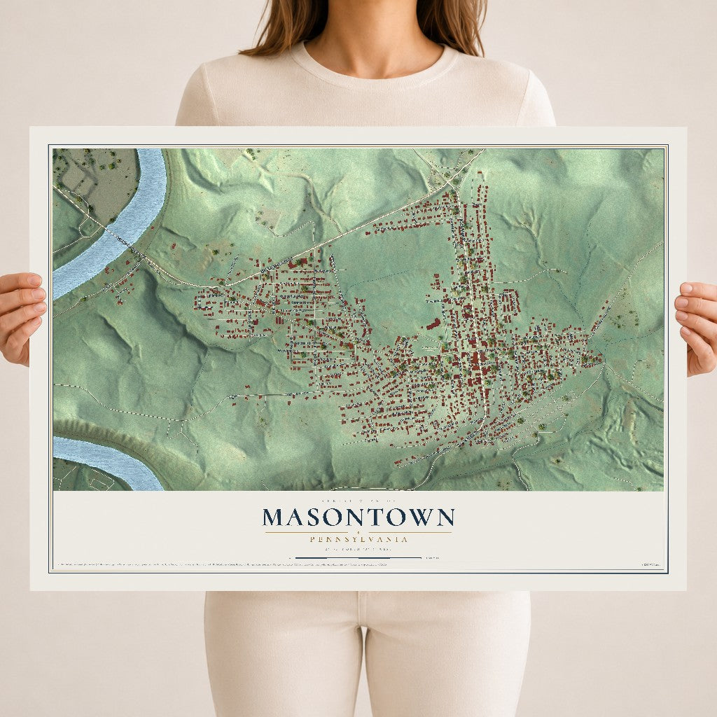 Map of Masontown, Pennsylvania, 18 x 24 inch unframed archival matte print