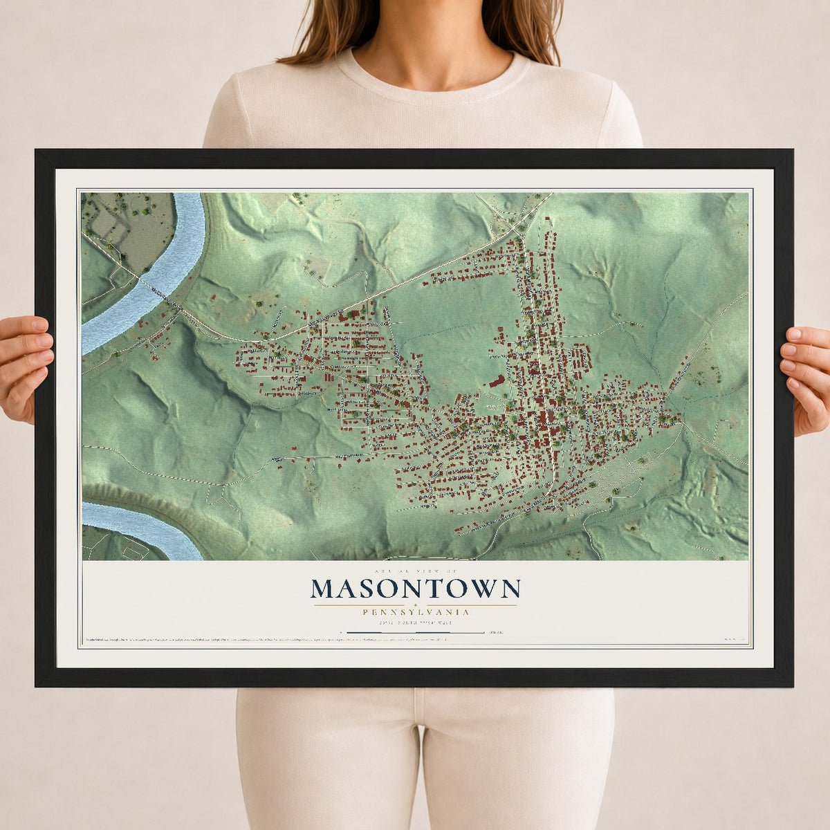 Map of Masontown, Pennsylvania, 18 x 24 inch print in a black wood frame