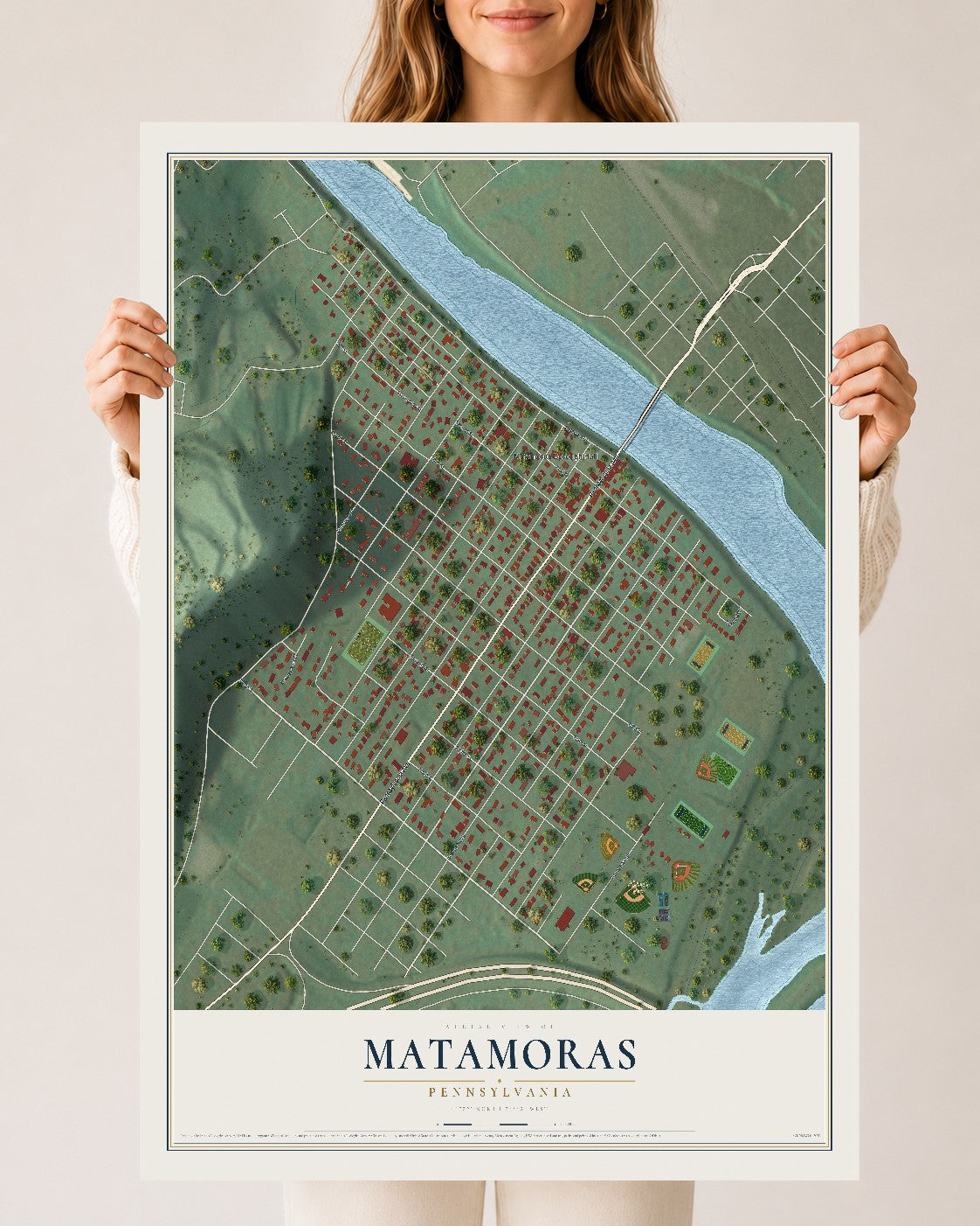 Map of Matamoras, Pennsylvania, 24 x 36 inch unframed archival matte print