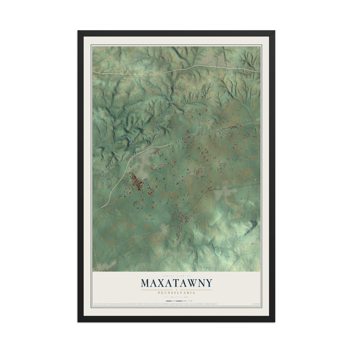 Map of Maxatawny, Pennsylvania, 12 x 18 inch print in a black wood frame