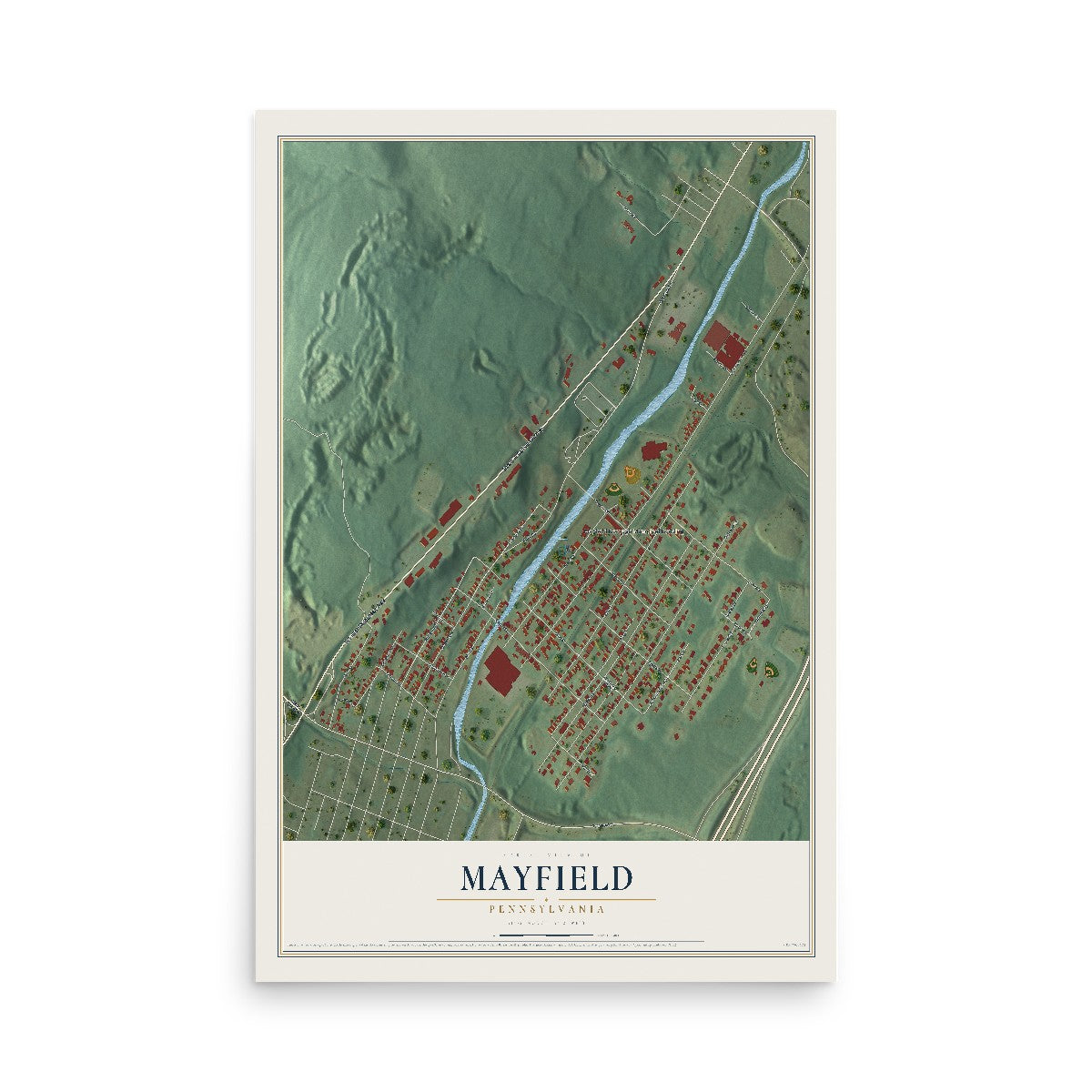 Map of Mayfield, Pennsylvania, 12 x 18 inch unframed archival matte print