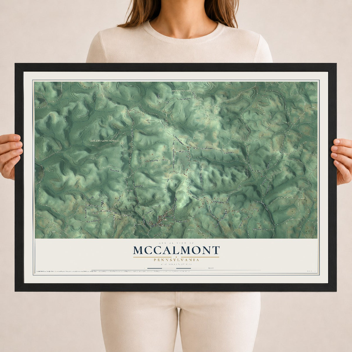 Map of McCalmont, Pennsylvania, 18 x 24 inch print in a black wood frame