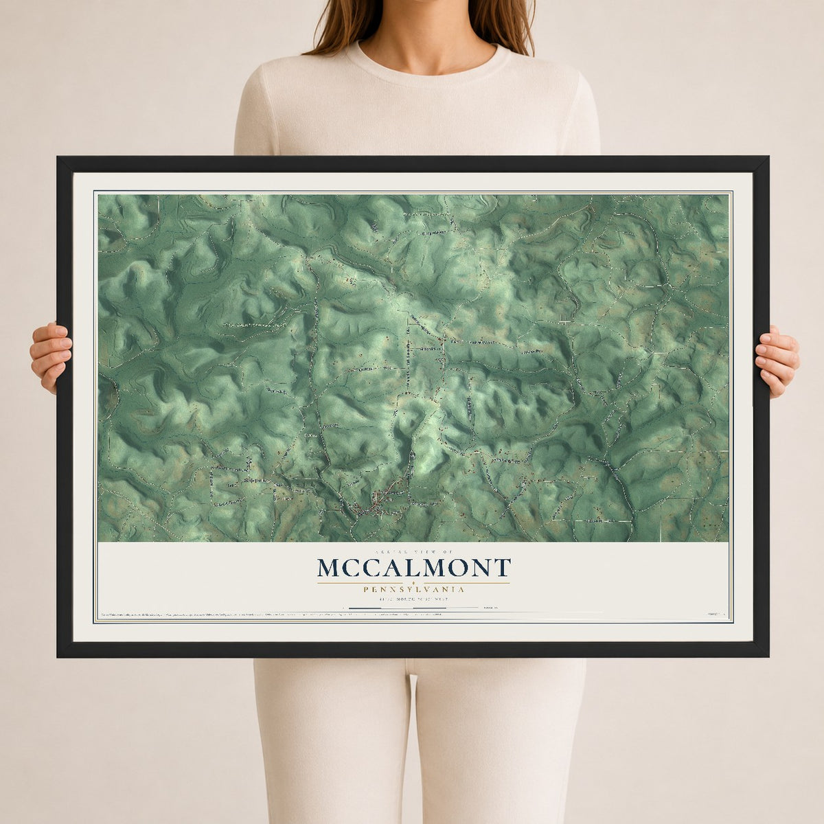 Map of McCalmont, Pennsylvania, 24 x 36 inch print in a black wood frame