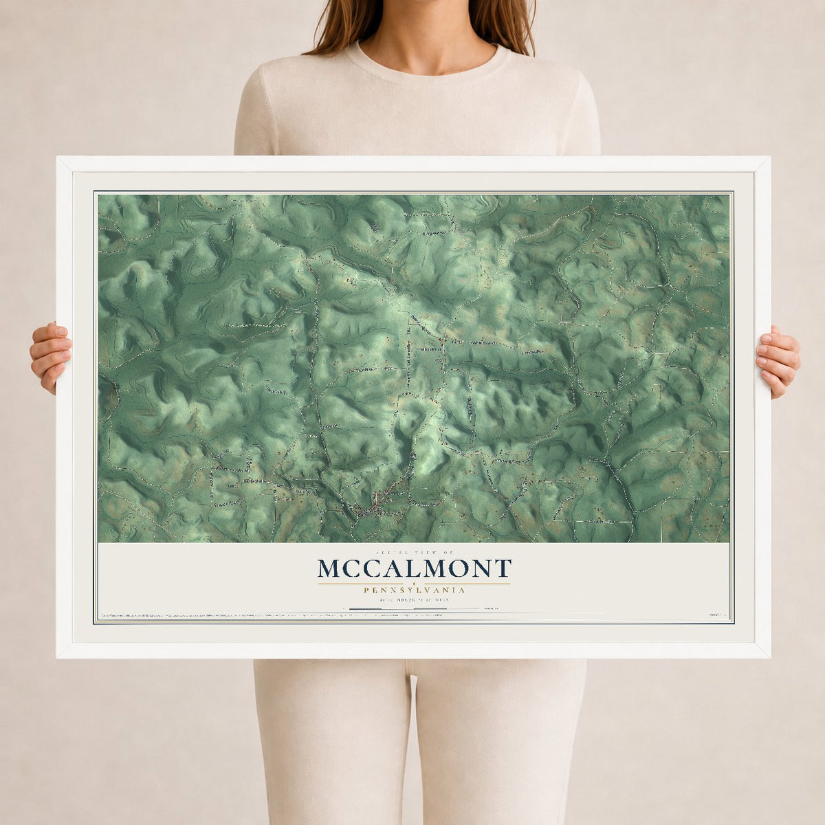 Map of McCalmont, Pennsylvania, 24 x 36 inch print in a white wood frame