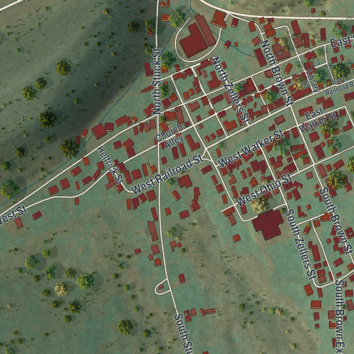 Close-up of the map of McClure, Pennsylvania print showing street and building detail