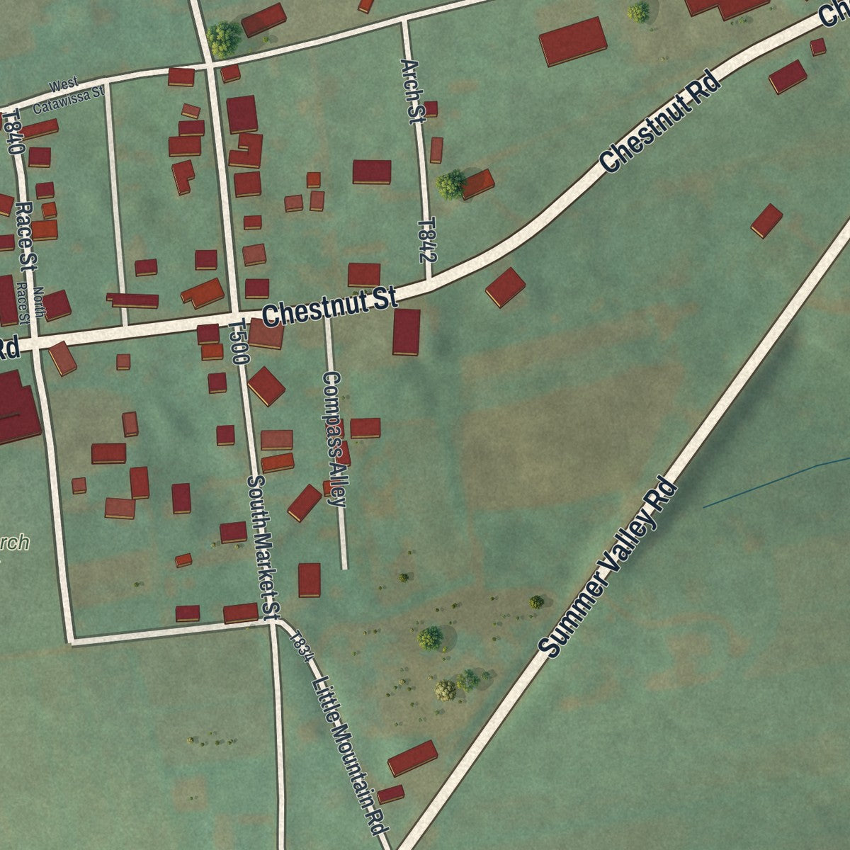 Close-up of the map of McKeansburg, Pennsylvania print showing street and building detail