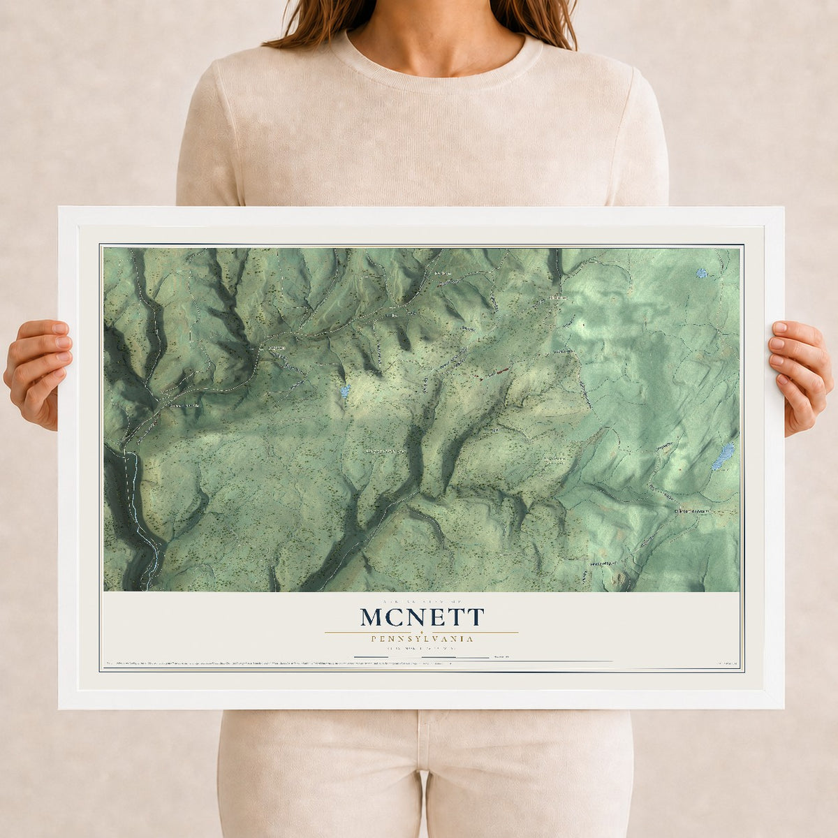 Map of McNett, Pennsylvania, 12 x 18 inch print in a white wood frame