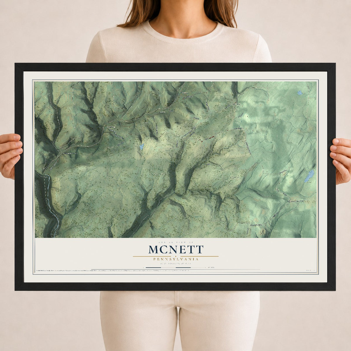 Map of McNett, Pennsylvania, 18 x 24 inch print in a black wood frame
