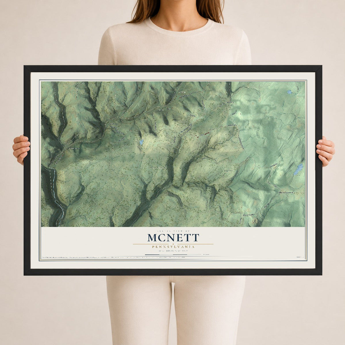 Map of McNett, Pennsylvania, 24 x 36 inch print in a black wood frame